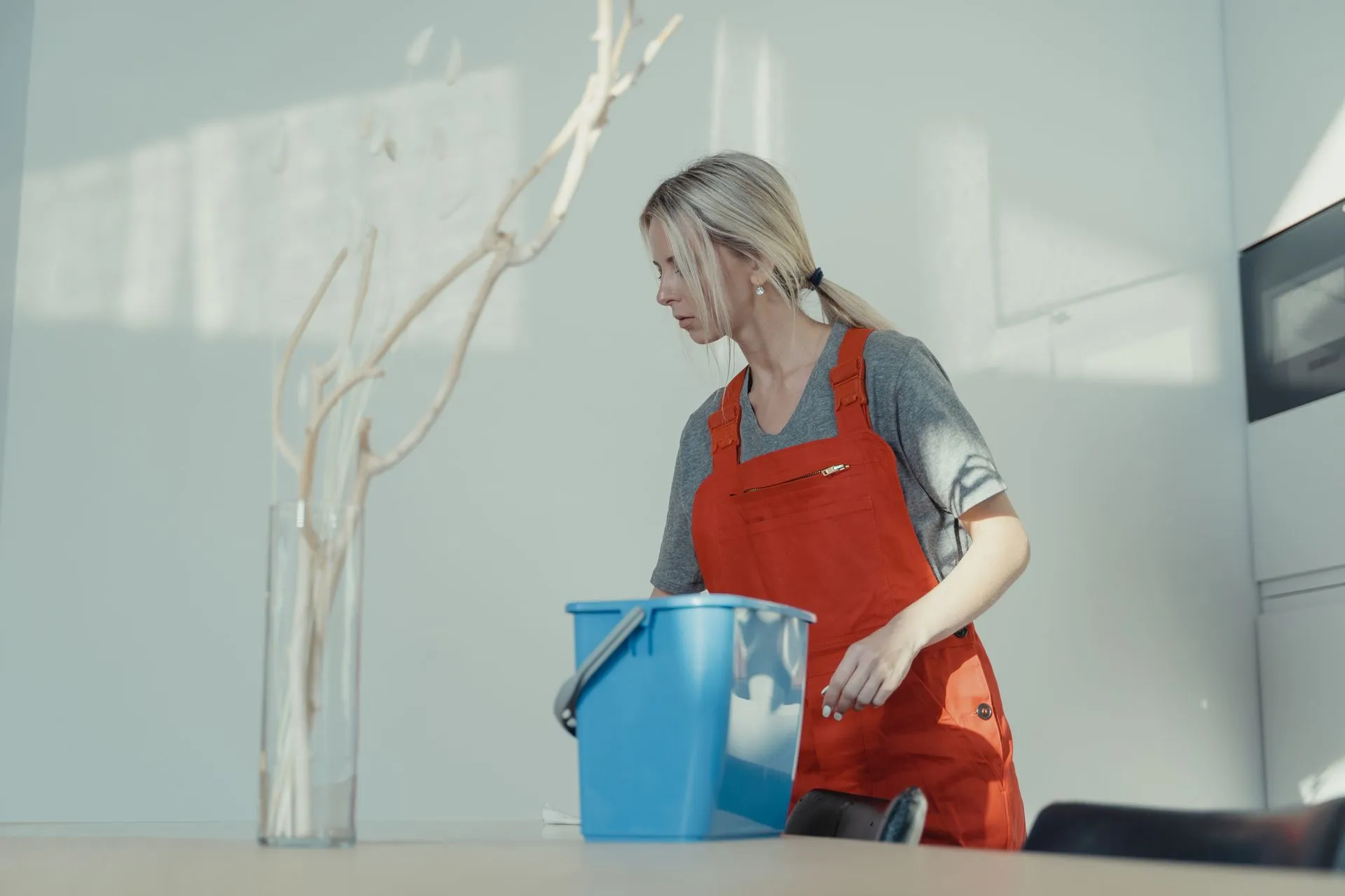 Professional commercial cleaner in uniform